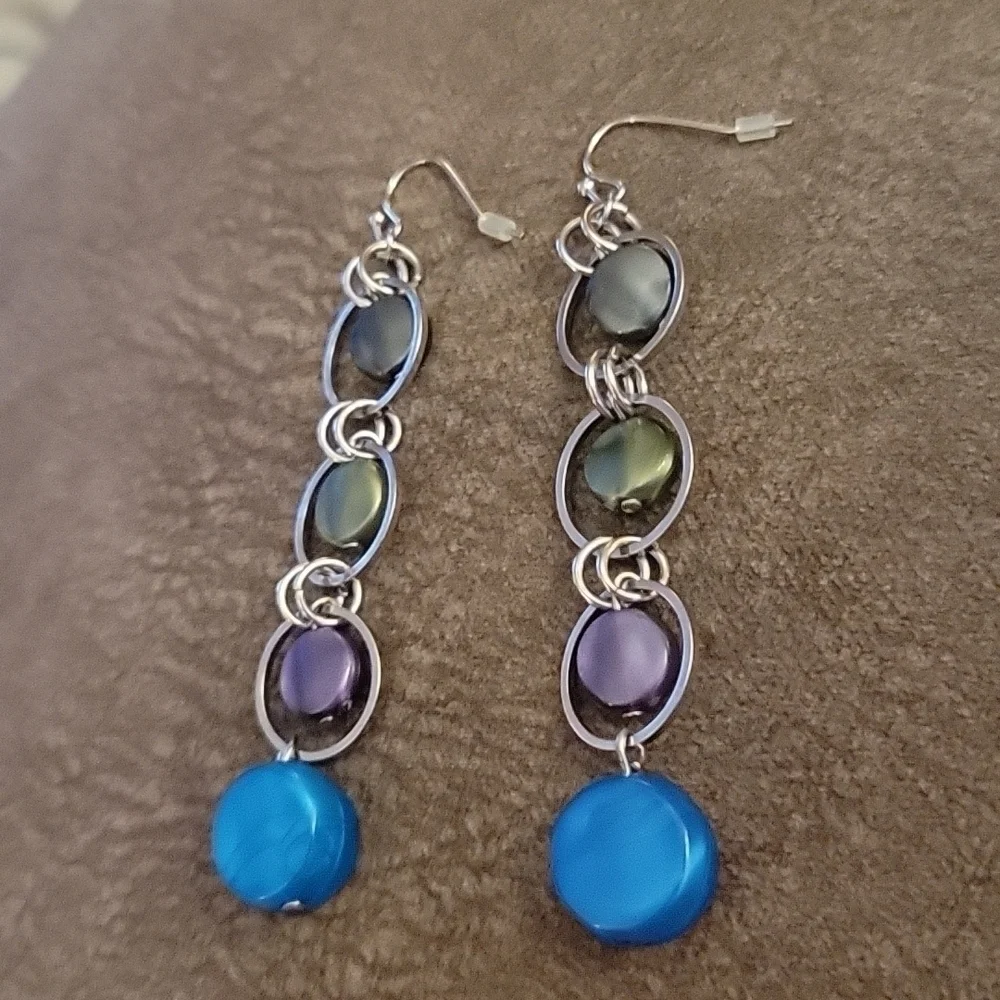 3/$30 Long Circle Link Dangle Hook Nebula Earrings